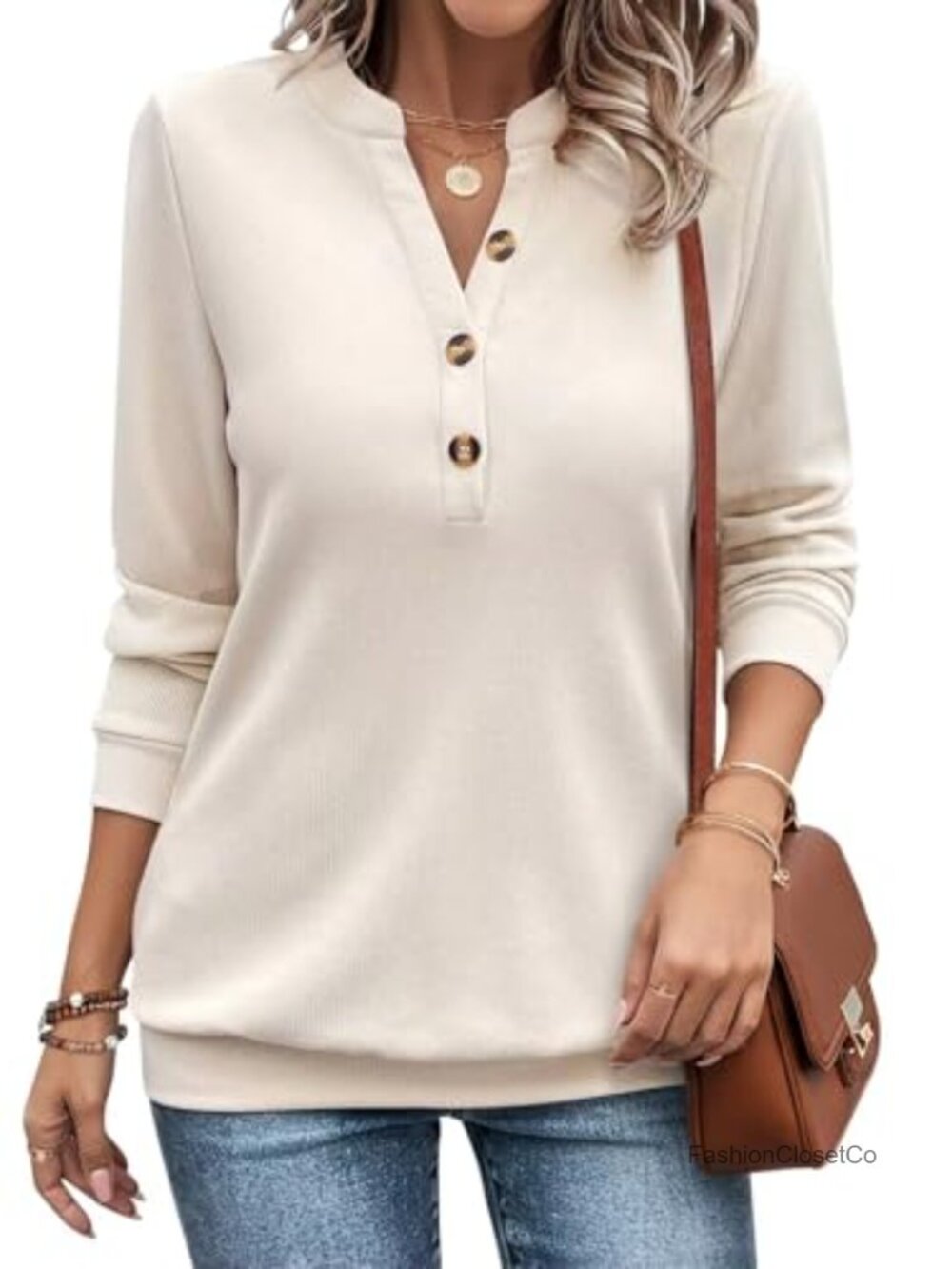 Women's Henley Neck Long Sleeve Sweatshirt Casual Fall Top
